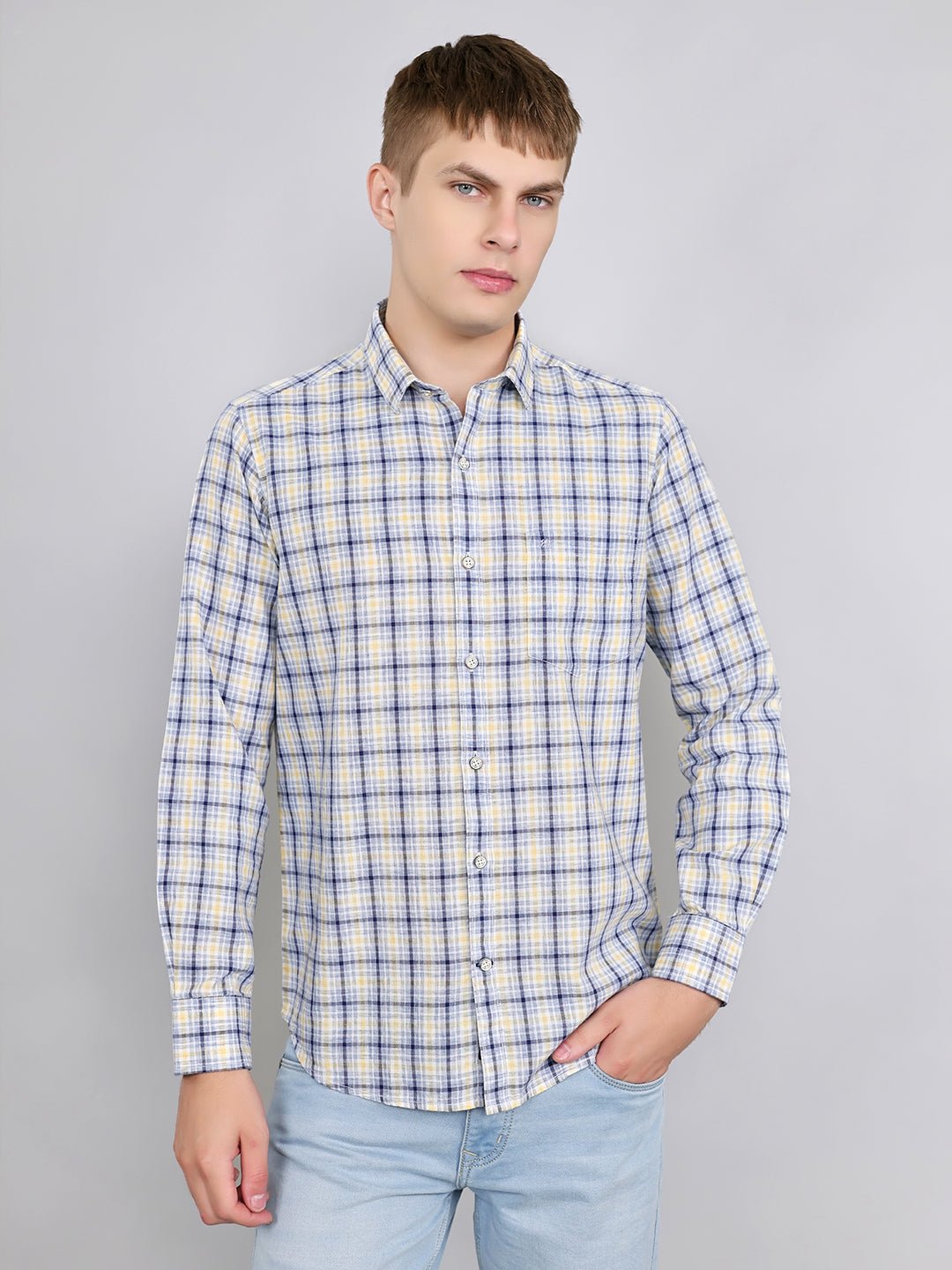 Monte Carlo Men Regular Fit Yellow Shirt M