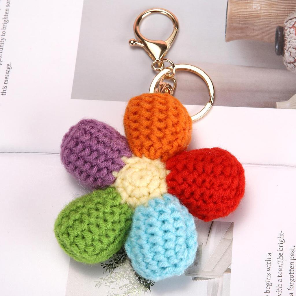 Hand-Crocheted Colorful Four-Leaf Clover & Heart Keychain Bag Charm