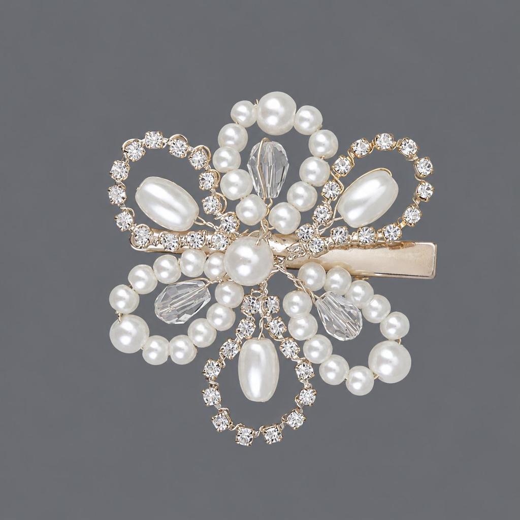 Handmade Flower Hair Clip with Alloy, Pearl and Drip Oil - Bridal Wedding Headwear Accessory