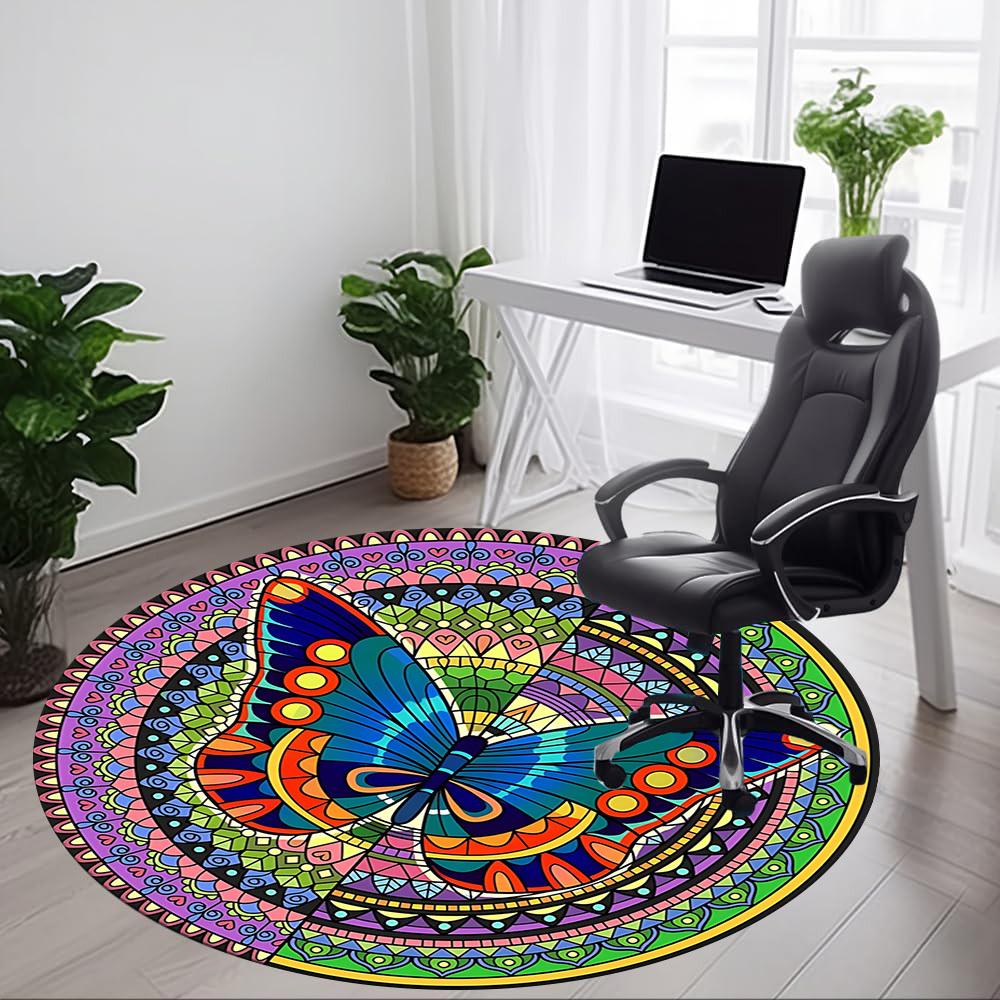 1pc Mandala ButterflyChair Carpet for Office, Indoor Non-Slip Washable Polyester Fiber Carpet, Mat For Office, Machine Washable