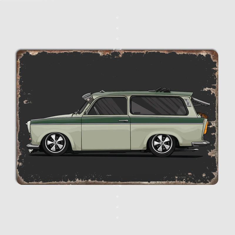 VW GT2 53B MK1 BBS MK3 Trabant 601 Oldtimer Wandkunst Poster Metall Innenbereich Heimwanddekoration Blechschild Dekoration Raumdekoration