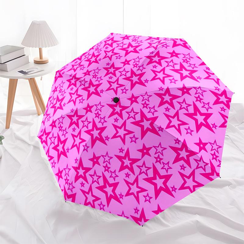 1pc Pink Stars Print Automatic Open/Close Folding Umbrella - Compact 8-Rib Design, Daily Use, Perfect Gift for Friends & Family yy251124196