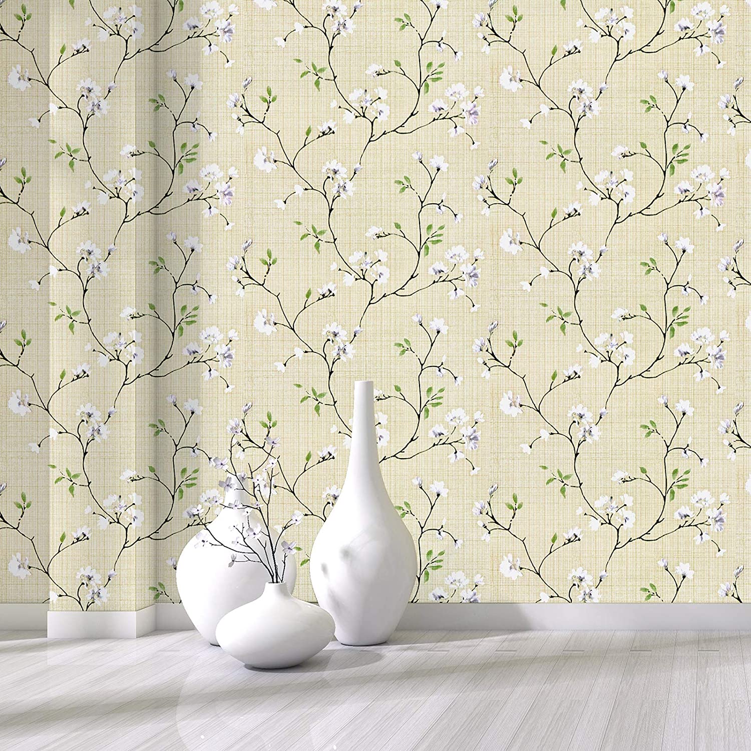 

Обои Самоклеящиеся Виниловые Пленки Цветущая Слива Бежевые Съемные Современные Текстурные Водонепроницаемые 1mx45cm