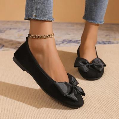Spring New Flat Shoes Women Fashion Round Head Shallow Mouth Butterfly Suede Soft Sole Non-slip Wear-resistant Single Shoes