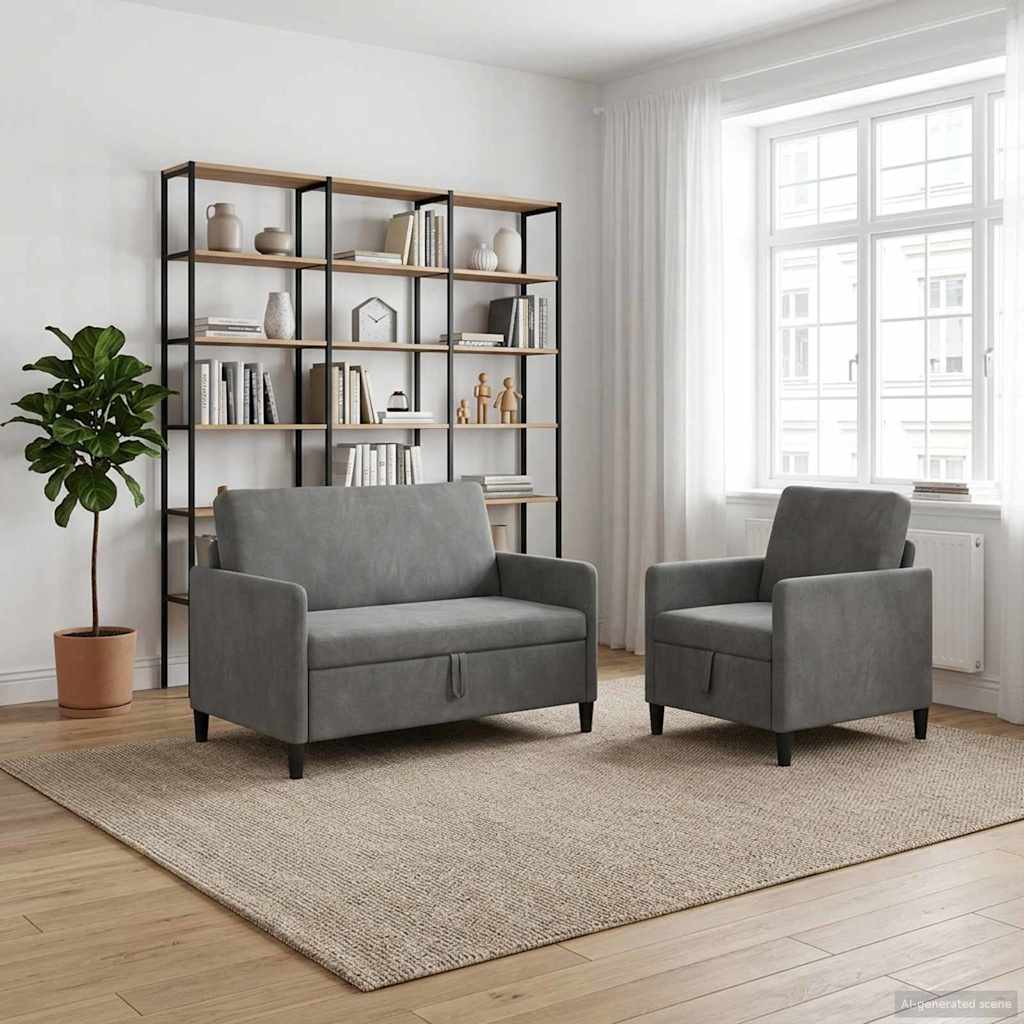 Storage Sofa Set 2 Pcs Dark Grey Polyester