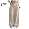Women Pants Low Rise Zipper Button Fly Straight Wide Leg Comfortable All-day Wear Long with Pockets Solid Color Ribbed Leisure Trousers Wide-leg