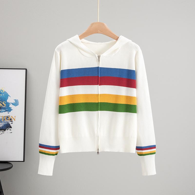 

Женский вязаный кардиган с длинными рукавами и разноцветными полосками, новый осенне-зимний 2025, худи, женские повседневные свободные свитера One Size белый