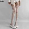 Kave Floral Pattern Coffee Fishnet Stockings With Suspender Women Sexy Brown Hollow Out Mesh Thigh High Socks Lolita Long Socks