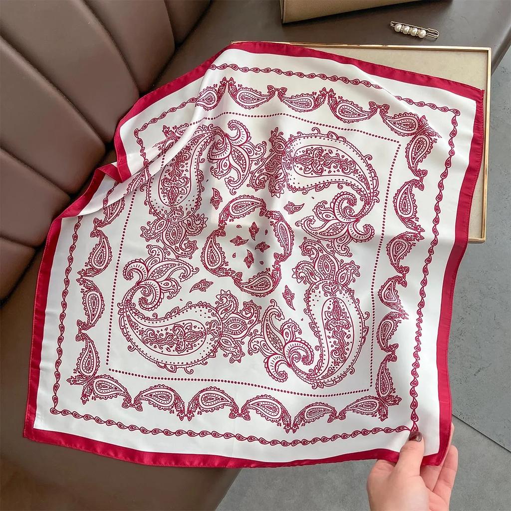 Imitation Silk Scarf Women Hair Bands Neck Wraps Ribbon Square Hijab Scarves Bandana Fashion Print