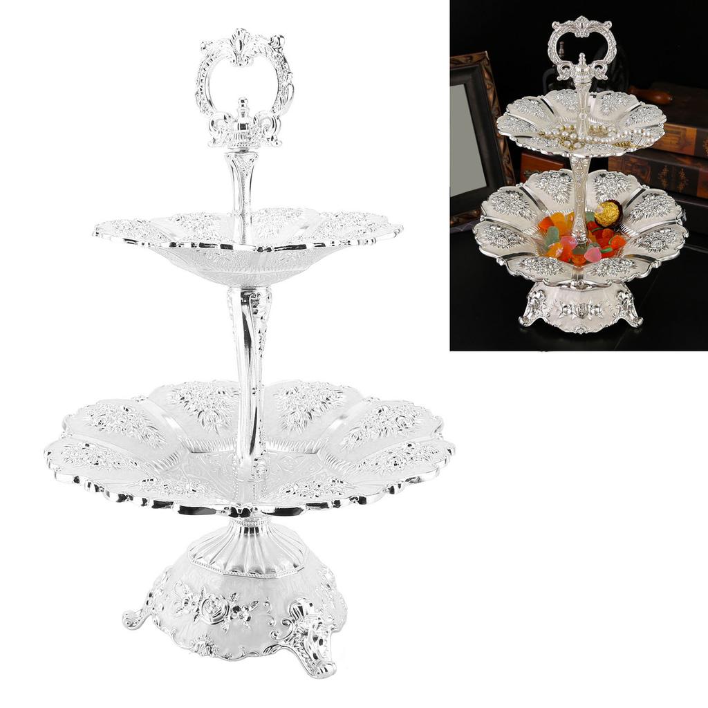 Cup Cake Tower Stand 2 Tier Alloy Elegant Tiered Cake Display Holder Serving Tray