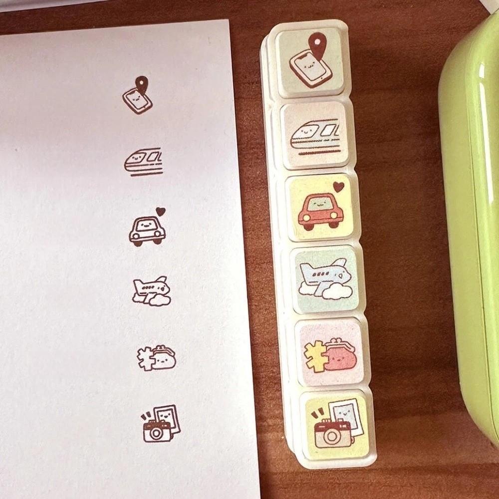 

New 6pcs Set Stationery Stamps Mood Weather Travel Mini Size Rubber Stamp Plastic White Kawaii Stamps Journal Use