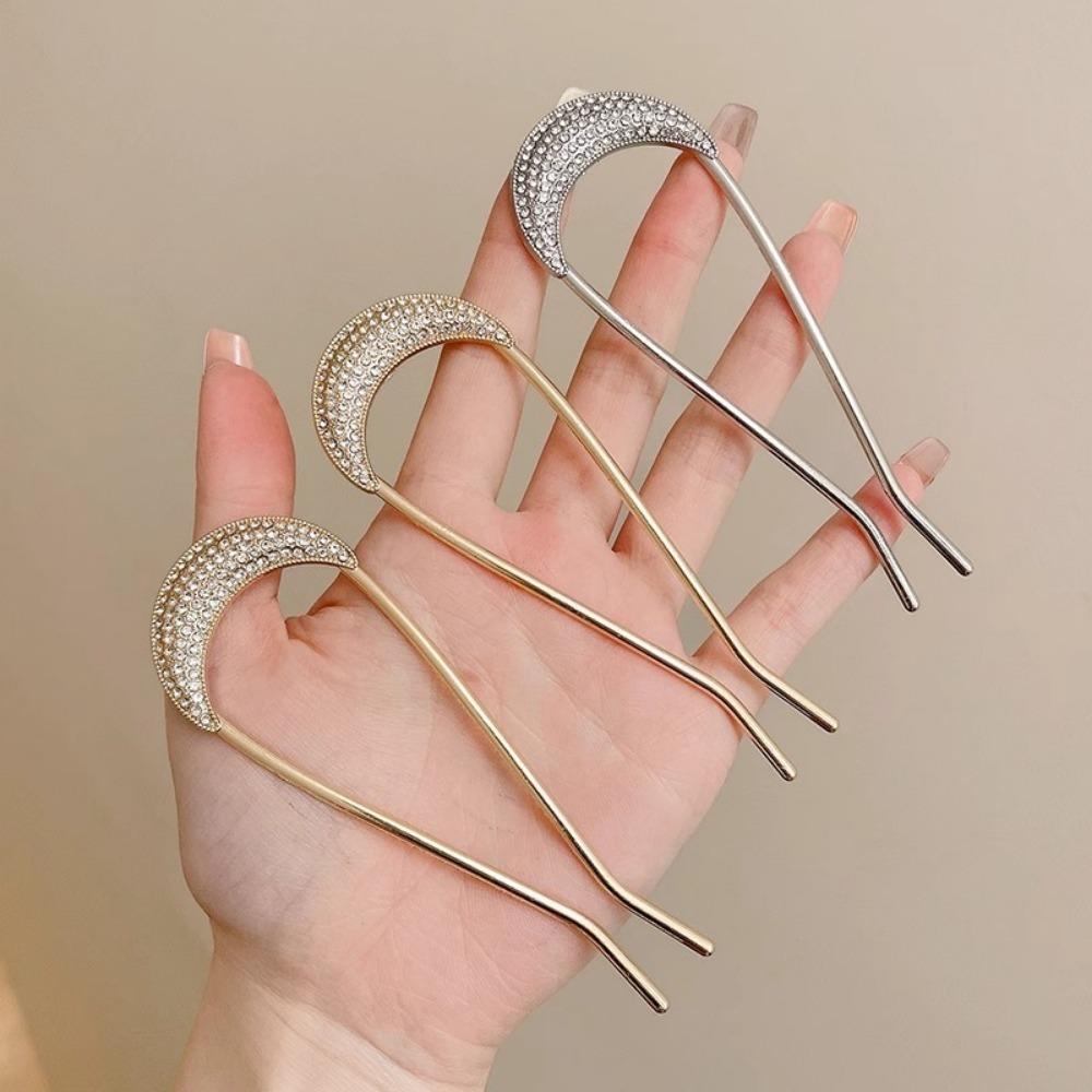 U-Shaped Crystal Hairpins Hair Clips for Women Elegant Rhinestone Metal Forks Vintage Styling Hair Pin Hair Styling Tools Gift