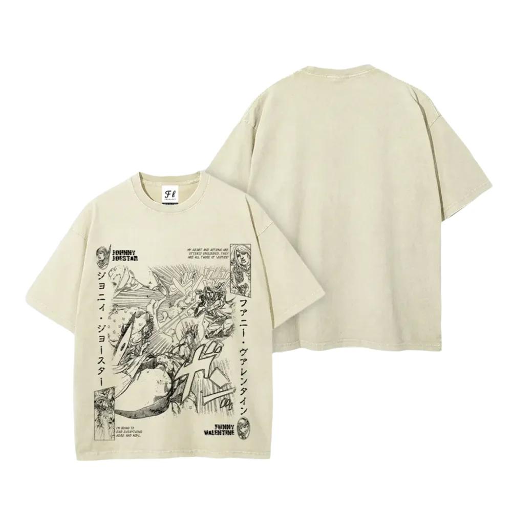 Manga JoJo's Bizarre Adventure T Shirt Gothic Y2k Washed T-shirt Summer High Quality Pure Cotton Tees Tops Men Unisex Clothing