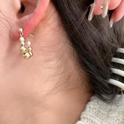 Exquisite Metallic Big Small Ball Faux Pearl Hoop Earrings For Women 18K Real Gold Plated Copper Wholesale Daily Fashion Jewelry