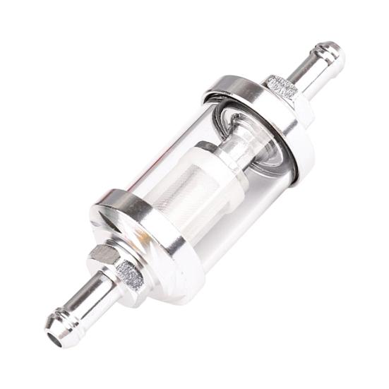 

Прозорий скляний паливний фільтр з посиленою паливною трубкою 5/16 дюйма та хомутами. Універсальний комплект масляного фільтра для мотоциклів, газонокосарок, малих двигунів A срібний