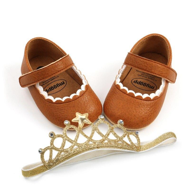 Baby Cute Shoes Sets PU Soft-soled Non-slip Toddler Shoes + Princess Hair Band