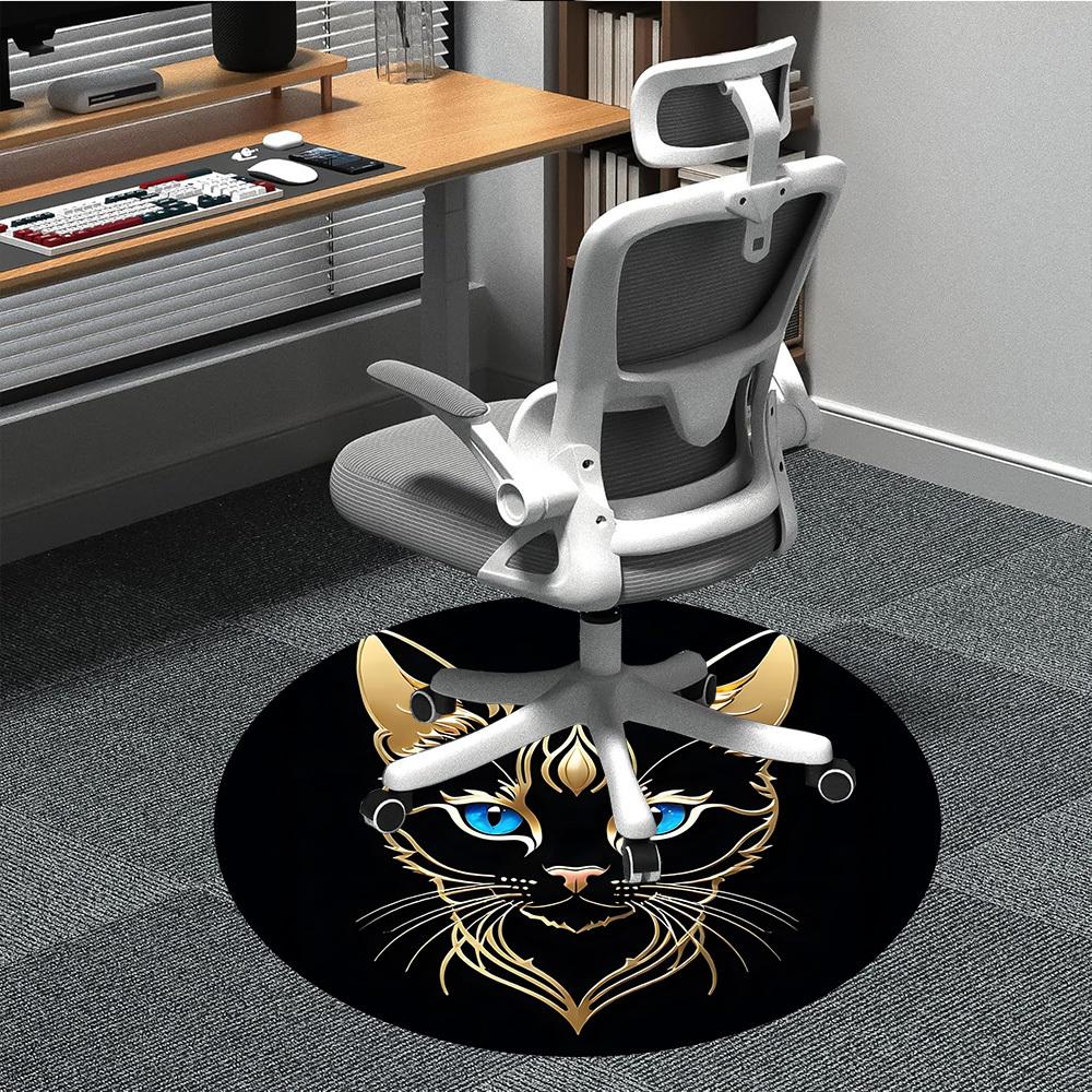 1pc Golden Feline Office Round Area Rug, Indoor Mat Suitable ForOffice, Under Office Chairs Bedroom Living Room Home Decor, Room Deco T120