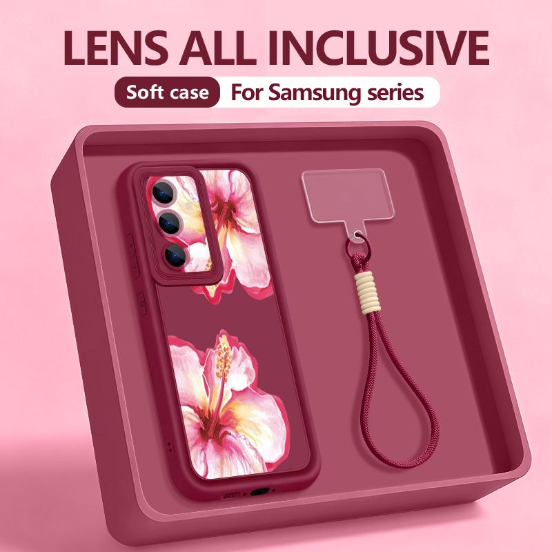 Wrist Lanyard Phone Case For Samsung Galaxy S26 S24 S25 Ultra S23 S25 FE A57 A17 A56 A16 A55 A54 A15 A25 Floral Print Back Cover