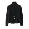 2024 Autumn/Winter Women's Retro Knit V-Neck Cardigan with Ruffle Hem