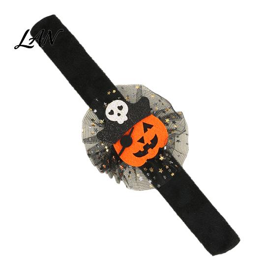 Adjustable Resilient Steel Plate Bracelets Stuffed Halloween Slap for Kids, Plush Pumpkin Ghost Skull Cute Wrist Assorted Pattern Bands Band