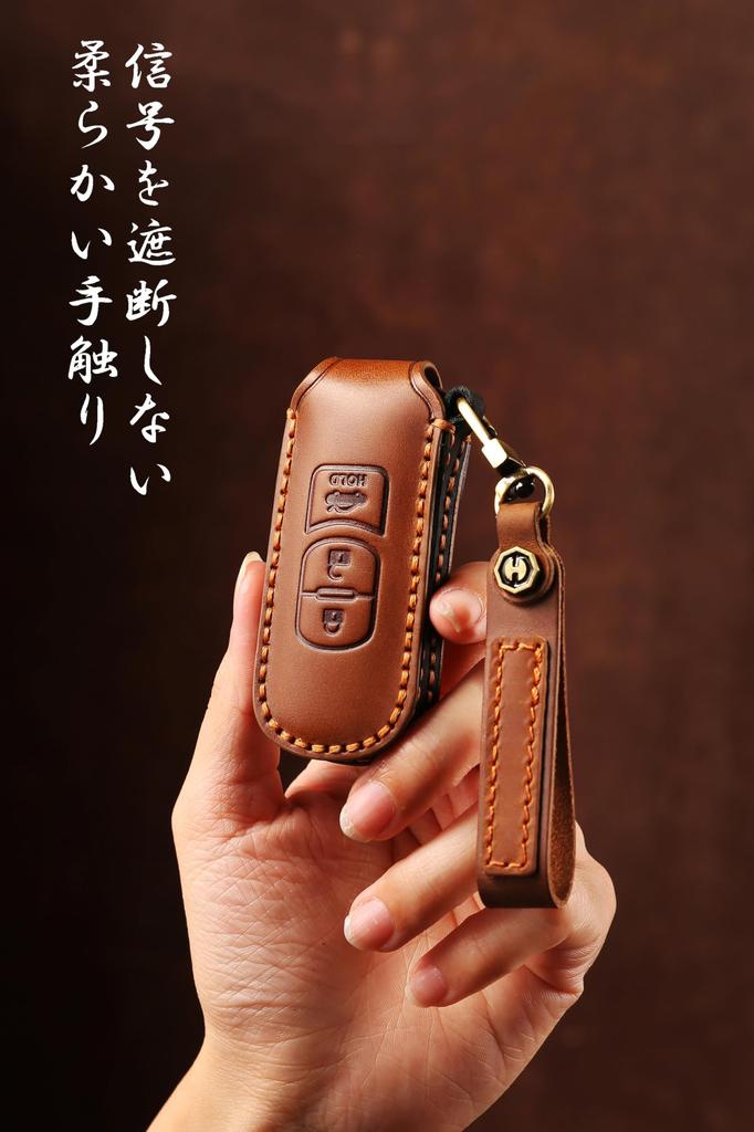 KUNIO Leather Key Case for Mazda Demio Black Custom-Made Hand-Stitched Demio, Axela, Atenza, Roadster, ND, CX3, CX4, CX7, CX9, MPV, DJ, 2015-2019,