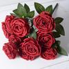 10 Heads Artificial Rose Flower Realistic Faux Silk Long Stem Rose Bouquet with Leaf for Home Kitchen Office Wedding Party Decoration