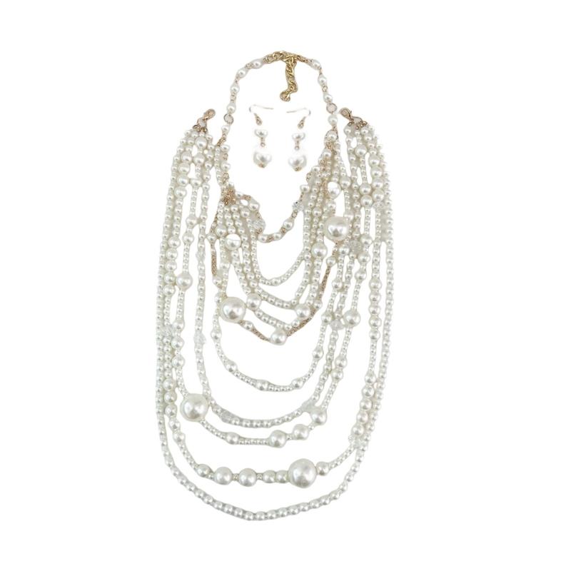 Elegant Multilayer Pearls Necklace and Earrings Set for Women Featuring Handmade Beading and Fashionable Designs