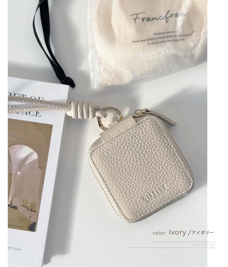 Mini Small Item Genuine with Key Holds 2 Smart Card Hand Round Pouch, Case, Leather, Mirror, Case, Keys, Slots, Strap, Carabiner, Zipper,