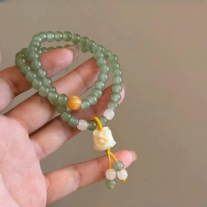 Lion Dancing Double Layer Stacked Beaded Bracelet Women's Simple Cold and Cold Bracelet High Value Antique Jewelry