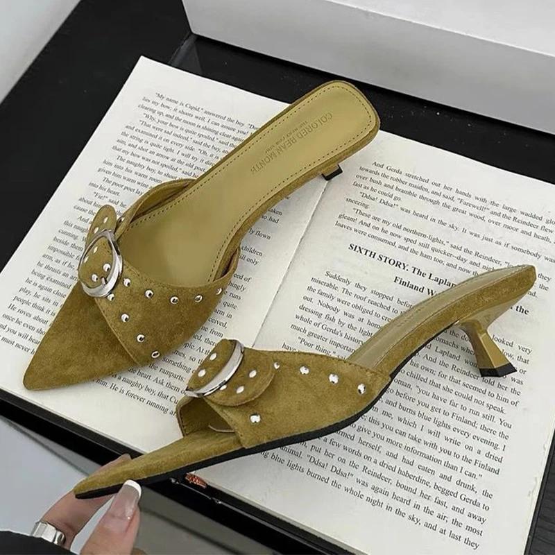 Fashion Women's Slippers Pointed Toe Elegant Heeled Shoes Fashion Dress Pumps Summer 2025 Luxury Flip Flops Designer Zapatos De Mujer