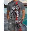 Men's Summer Set Fashion Wolf  Print Short Sleeve + Shorts 2 Piece Set Animal Pattern Casual Quick-Dry Men's Summer Sports Set