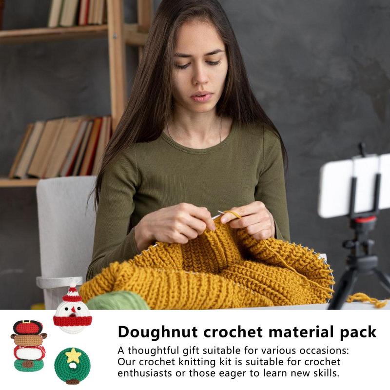 Crochet Cartoon Donut Craft Crochet Doughnut Decor Complete Tool For Christmas Beginners-Friendly Crochet Art For Crochet