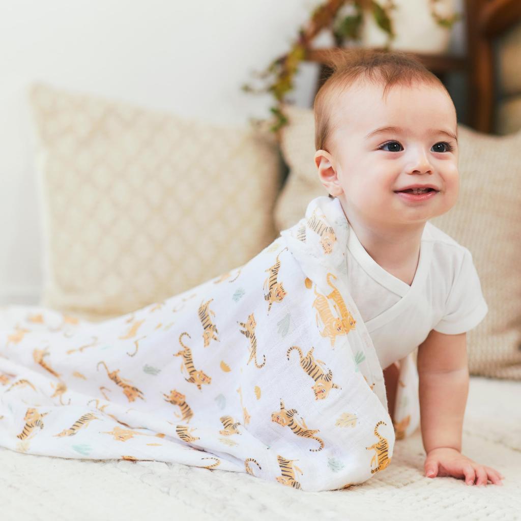 aden anais 2022 Zodiac Tiger Set of 120x120cm Muslin Cotton Newborn Baby ASWC30007J + Swaddles, 3, Swaddles, Gift,