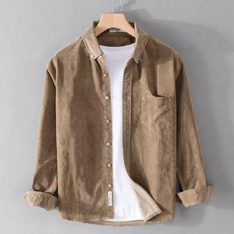 

Men s Corduroy Long Sleeve Jacket - Japanese Casual Hong Kong Style, Solid Color, Plus Size Trendy Autumn/Winter Shirt. Extra Large (XL)