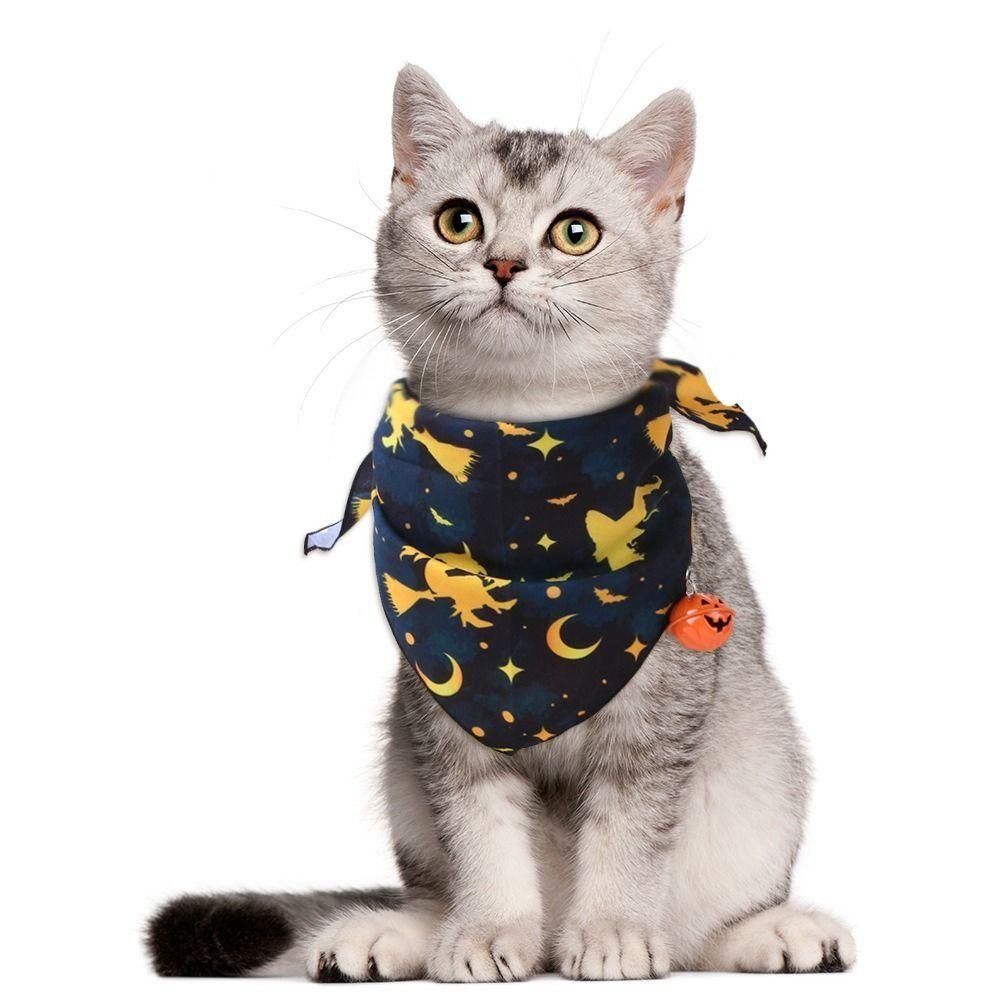 With Bell Halloween Dog Triangle Towel Breathable Pumpkin Dog Bandana  Christmas