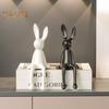 Ceramic Bunny Figurine Sitting Rabbit Sculpture Minimalist Bunny Statue for Counter Desk Bookshelf Home Bar Office Decoration