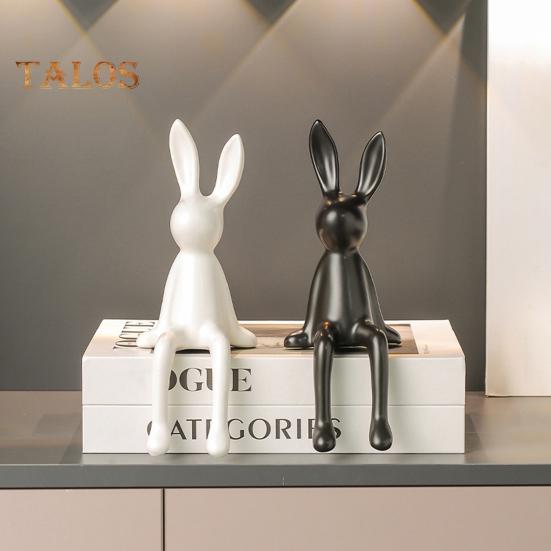 Ceramic Bunny Figurine Sitting Rabbit Sculpture Minimalist Bunny Statue for Counter Desk Bookshelf Home Bar Office Decoration