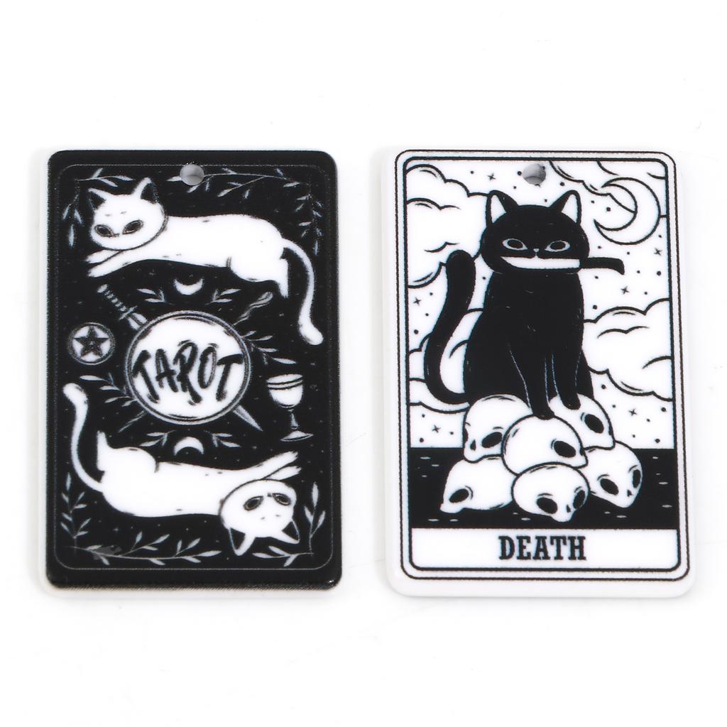 5PCs Black White Acrylic Tarot Pendants Rectangle Cat Double-sided Charms For DIY Earrings Necklace Jewelry Making 3.8cm X 2.3cm