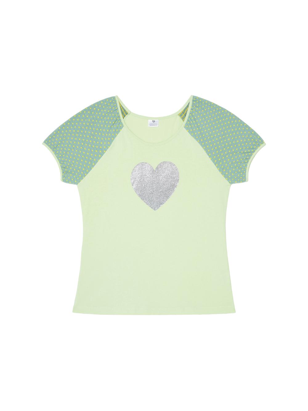 Aisseommeoli Heart Glitter T-Shirt - Green (Heart Glitter T-Shirt In Light Green) Green
