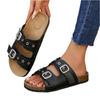 Women's Summer Fashion Soft Sole Flat Slide Sandals with Adjustable Metal Buckle Strap Comfortable Footbed Casual Slip On Shoes