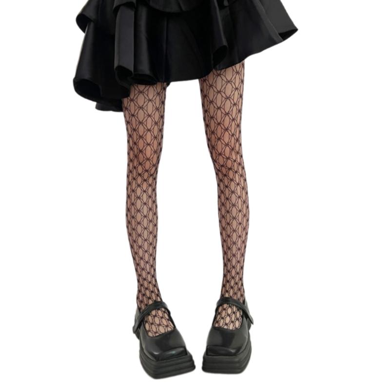 Women See Through Fishnet Pantyhose Stockings Japanese Aesthetic Hollowed Geometric Circle Pattern Mesh Tights Leggings