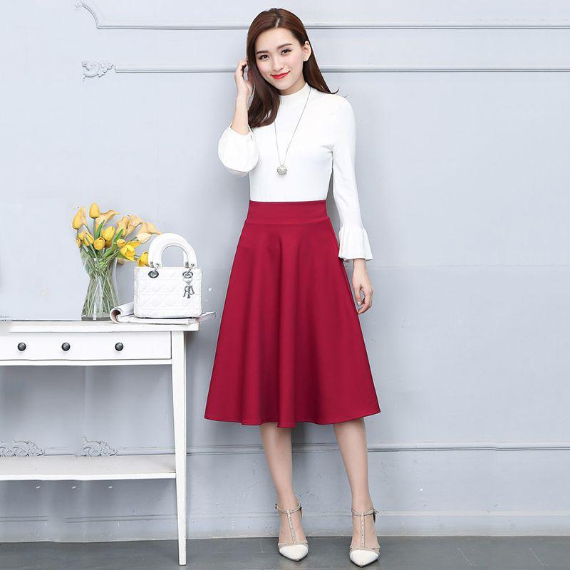 Falda Blanca de Media Longitud para Primavera y Otoño Falda de Longitud Media en Línea A Falda de Baile Falda Versátil