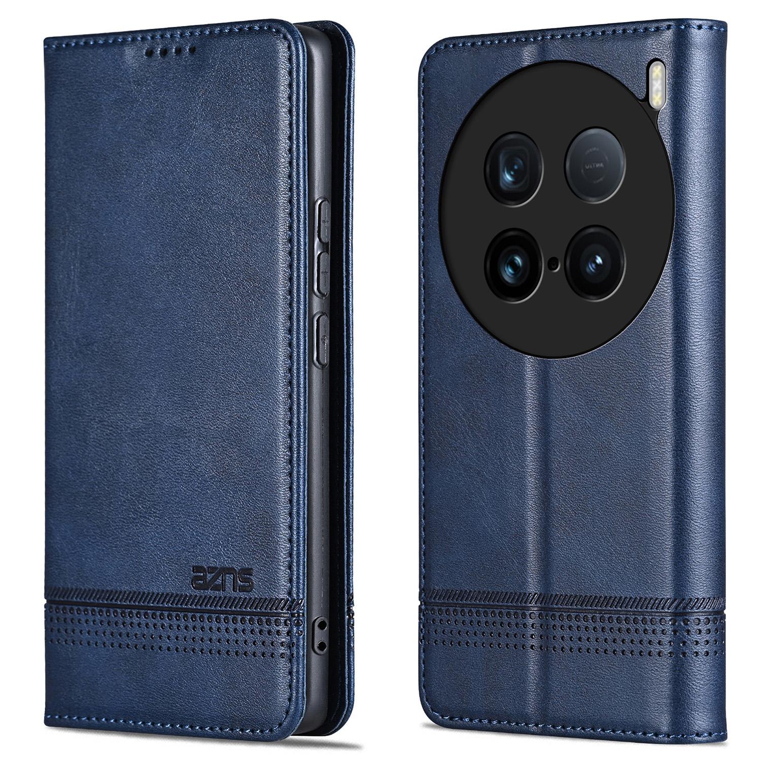 

For vivo X100 Ultra 5G Case Magnetic Adsorption Leather Phone Cover Flip Wallet Blue