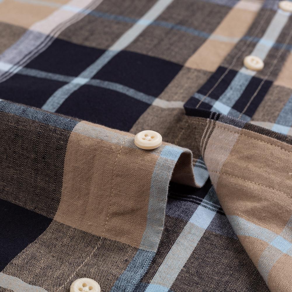 Men's Classic Fit Casual Plaid Linen Cotton Shirt Single Pocket Button-down Comfortable Soft Long Sleeve Stripe Checked Shirts