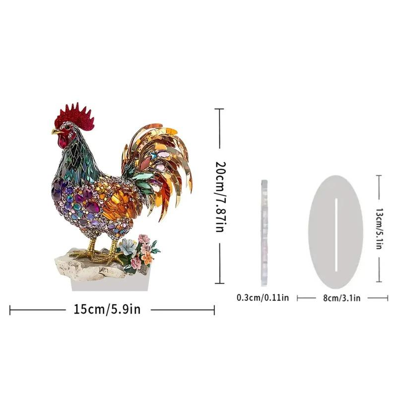 1pc Creative Handmade Colorful 2D Acrylic Mascot Beautiful Rooster Jewelry Statue, Office, Home Desktop, Friend Gift Decoration