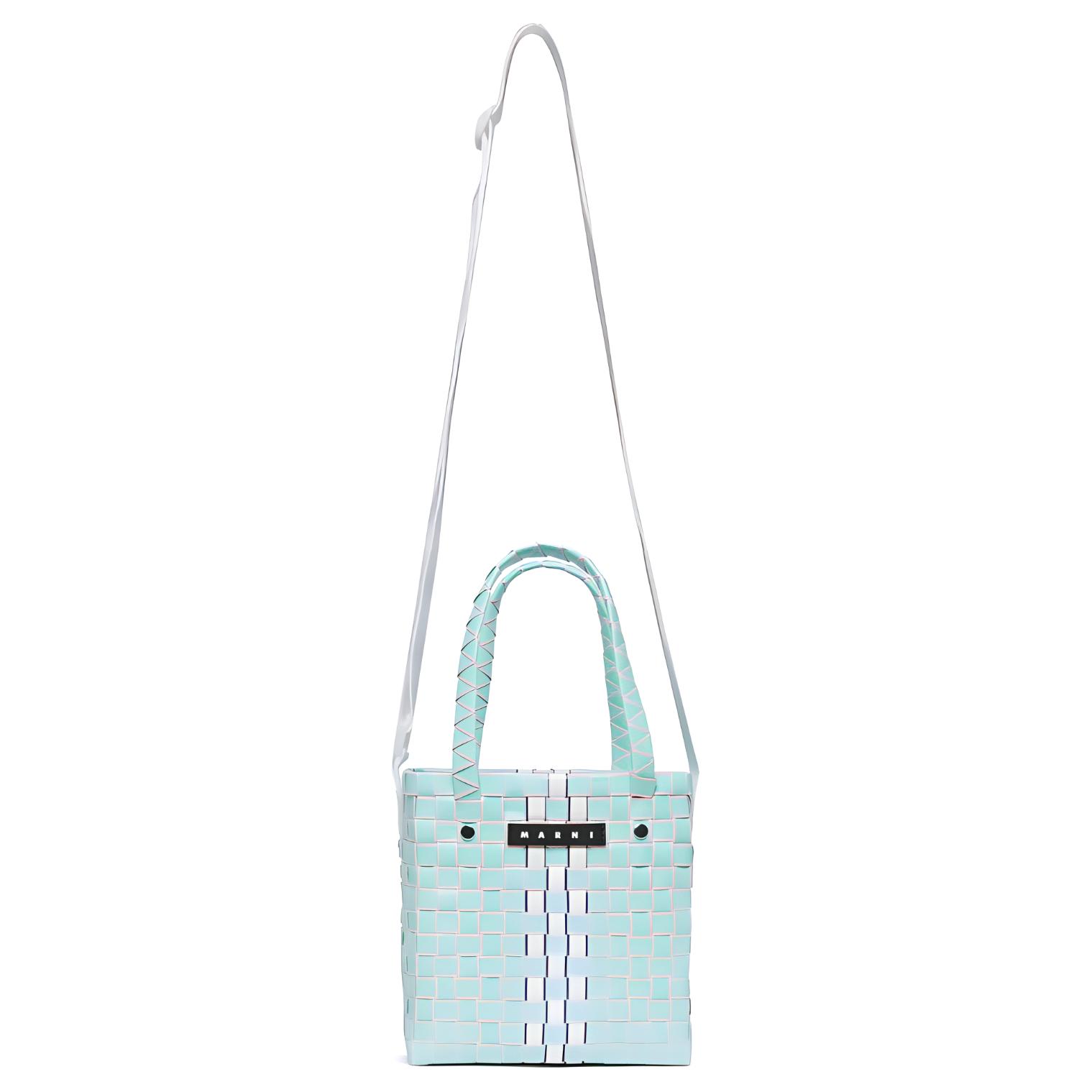 Marni Front Logo Woven Polypropylene Shoulder Crossbody Tote Bag Women bags Light-Blue M01489M00IW0MC61 Basic Set (Bag+Dust Bag)