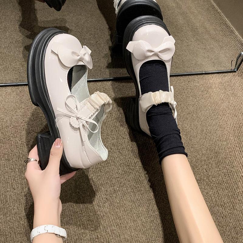 Fashion Luxury Platform Women Single Lolita Shoes Autumn Patent Leather Ankle Bow Mary Jane Shoes Woman Loafers Topsiders Ballerinas
