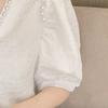 Women's V-neck Beaded Embossed Chiffon Shirt Summer Fashion Versatile Loose and Slim Bubble Short Sleeve Tops