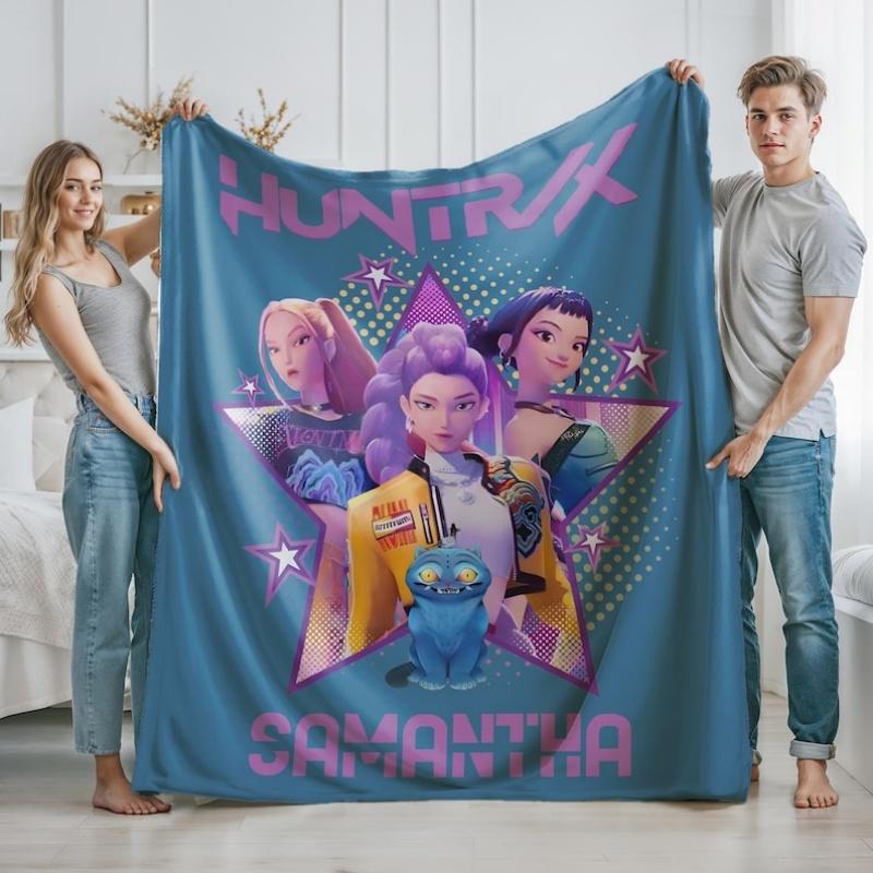 K-POP D-Demon-Hunters Custom Blanket With Your Name For Office Home Camping Nap Leisure Blankets Birthday Gifts For Girls