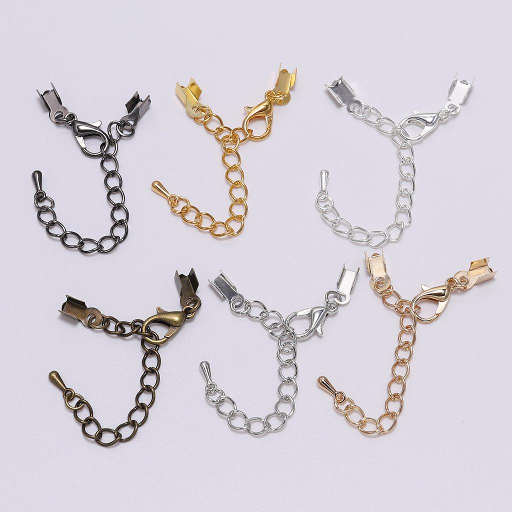 10pcs/lot Gold Cord End Caps Lobster Clasps Hook Extender Chain For Connectors Bracel DIY Jewelry Making  Accessories